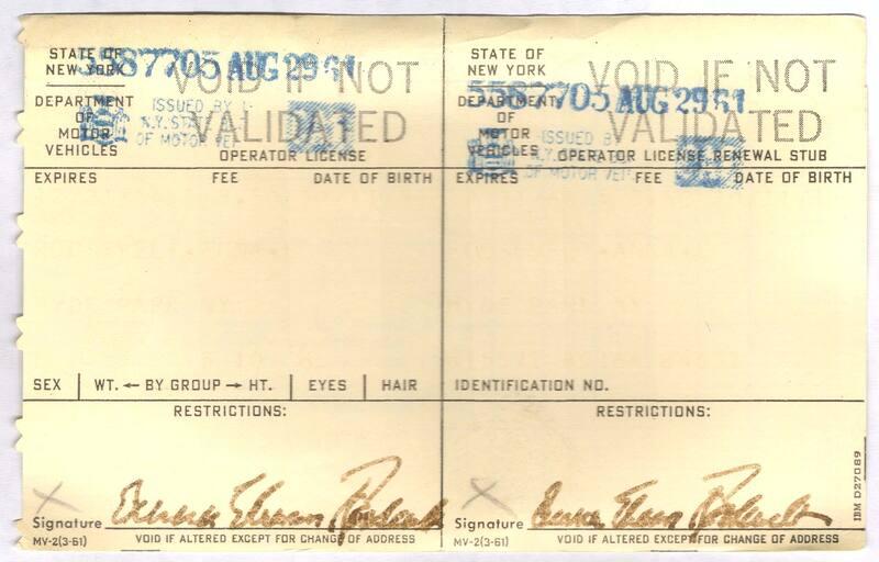 Driver's License Issued to Eleanor Roosevelt