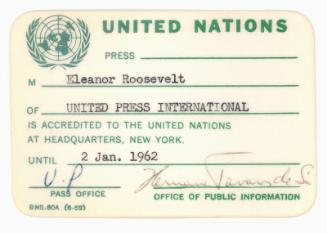 United Nations Press Pass Used by Eleanor Roosevelt