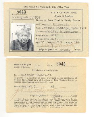 Pistol Permit Issued to Eleanor Roosevelt