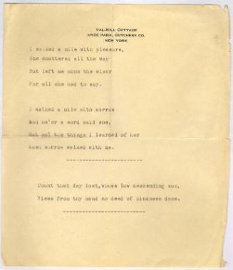Two Typewritten Poems on Val-Kill Stationery