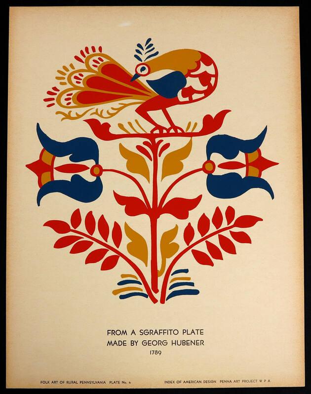 Folk Art of Rural Pennsylvania, Plate 4: From a Sgraffito Plate made by George Hubener, 1789