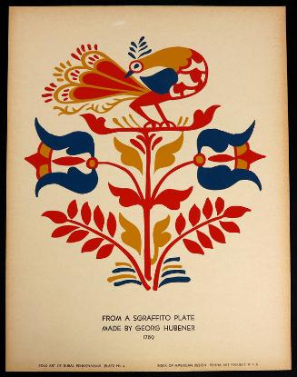 Folk Art of Rural Pennsylvania, Plate 4: From a Sgraffito Plate made by George Hubener, 1789