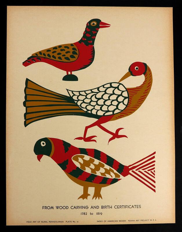 Folk Art of Rural Pennsylvania, Plate 10: From Wood Carving and Birth Certificates, 1782 to 1819