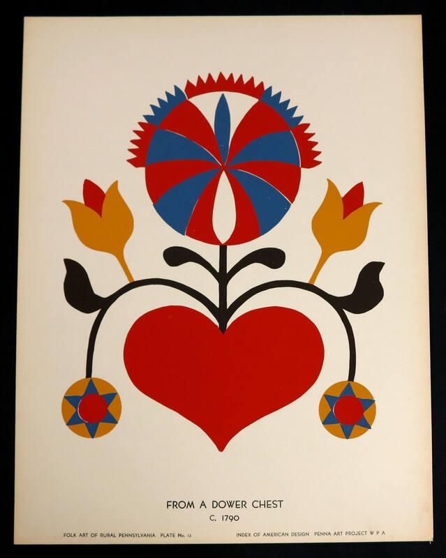 Folk Art of Rural Pennsylvania, Plate 13: From a Dower Chest, C. 1790