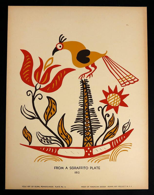 Folk Art of Rural Pennsylvania, Plate 14: From a Sgraffito Plate, 1812