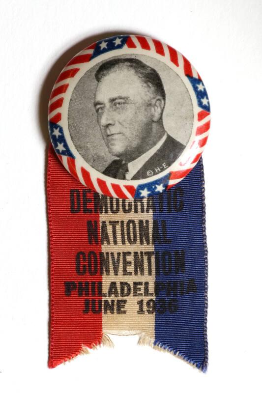 Roosevelt Campaign Button and Ribbon, 1936