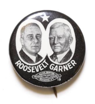 Roosevelt and Garner Campaign Button, 1932