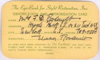 Eye-Bank Donor Card for Eleanor Roosevelt