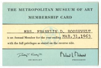 Metropolitan Museum of Art Card Used by Eleanor Roosevelt
