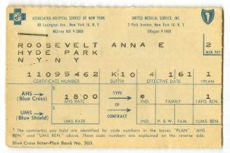 Associated Hospital Service Card Used by Eleanor Roosevelt