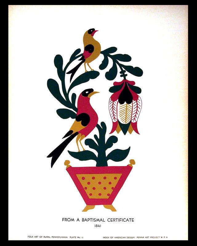 Folk Art of Rural Pennsylvania, Plate 12: From a Baptismal Certificate, 1841