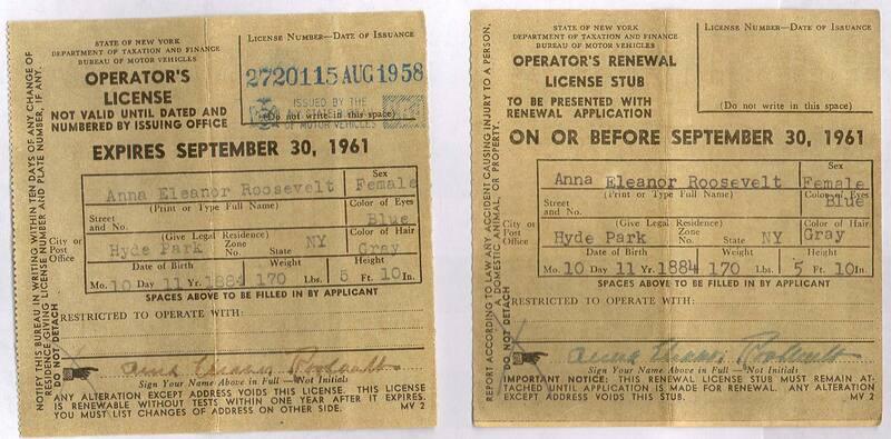 Driver's License Issued to Eleanor Roosevelt