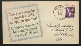 Anti-Roosevelt Campaign Stamp Cover