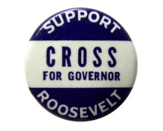 Roosevelt and Cross Campaign Button, 1936