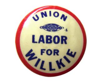 Willkie Campaign Button, 1940