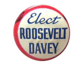 Roosevelt and Davey Campaign Button, 1940