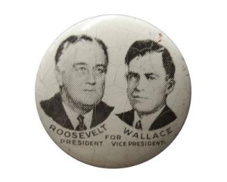 Roosevelt and Wallace Campaign Button, 1940