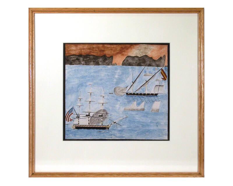 American Frigate and Barbary Vessel Painting