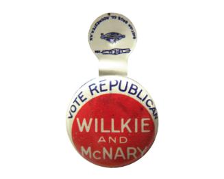 Willkie and McNary Campaign Lapel Tab, 1940