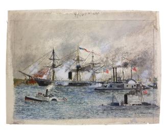 Drawing of the Battle of Mobile Bay