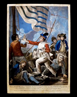 Paul Jones shooting a sailor who had attempted to strike his colours in an engagement.