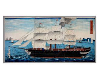 Print of an American Steamer in a Japanese Harbor