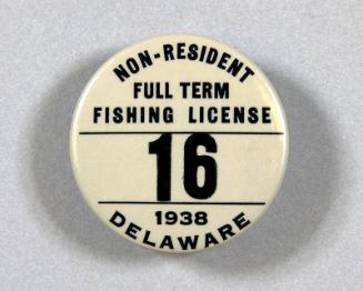 Delaware Fishing License Button, 1938