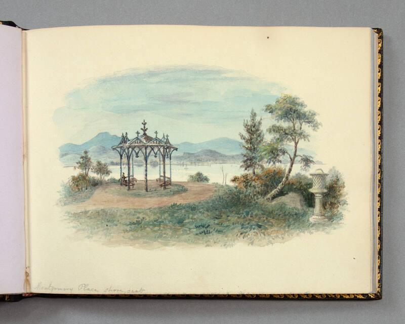 Watercolor, "Montgomery Place shore seat".  Image courtesy of the Franklin D. Roosevelt Preside…