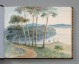 Watercolor of trees and a road along a river.  Image courtesy of the Franklin D. Roosevelt Pres…