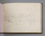 Pencil sketch of Kenwood, Albany, NY with pencil notations, "elm   oak / yellow orange   red ne…
