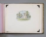 Watercolor sketch of a small house, with the artist's name signed on the left: "A. J. Davis".  …