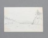 Pencil sketch with notations, "rich foliage in brick / land very dark / (S. below Cohoes View)"…
