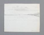 Pencil sketch with notations, "Seneca Lake South / two points bright blue - mountain Antwerp bl…