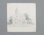 Pencil sketch of a large house.  Image courtesy of the Franklin D. Roosevelt Presidential Libra…