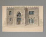 Watercolor sketch of a gothic building facade featuring a doorway.  Image courtesy of the Frank…