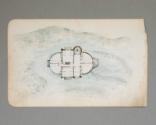 Watercolor sketch of a floor plan for the second story of an oval house.  Image courtesy of the…