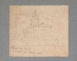 Pencil sketch of Indiana State Capitol building, "State Cap Ind. made for Bank note".  Image co…