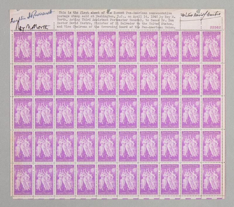 U.S. 1940 3¢ Pan American Union Stamp Sheet