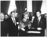 Eleanor Roosevelt and (from left to right) Margaret Mealey, William Schnitgler, unknown, Edith …