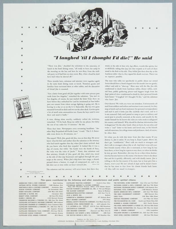 Publicity for War Series, No. 2: “I Laughed ‘Til I Thought I’d Die!” He Said