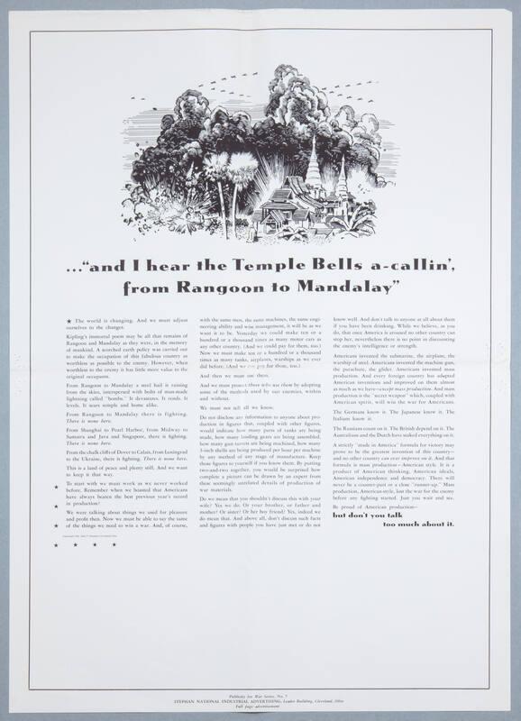 Publicity for War Series, No. 7: “And I Hear the Temple Bells A-Callin’, from Rangoon to Mandalay”