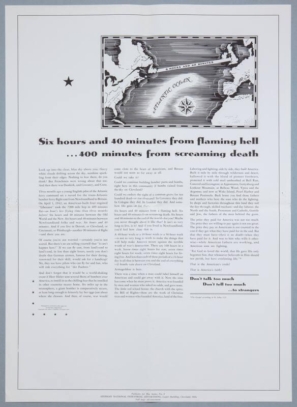 Publicity for War Series, No. 8: Six Hours and 40 Minutes from Flaming Hell . . . 400 Minutes from Screaming Death