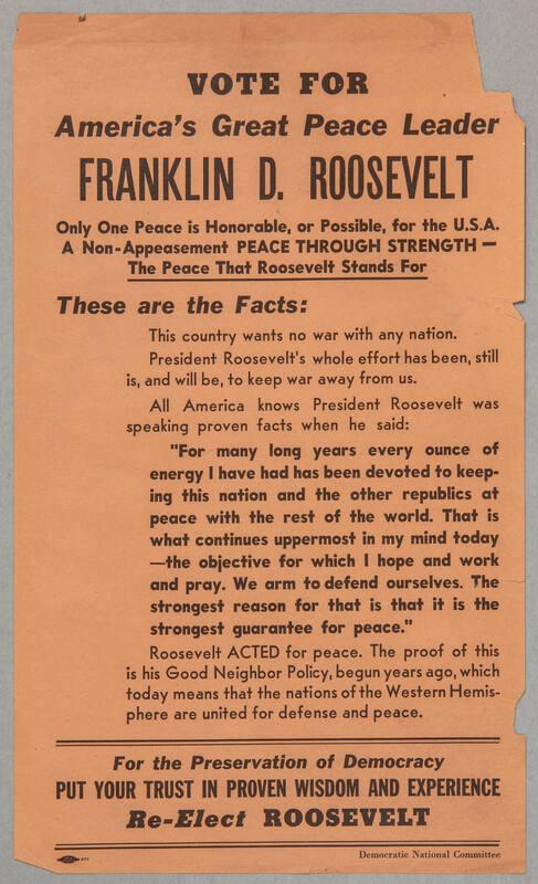 Roosevelt Campaign Flier, 1940